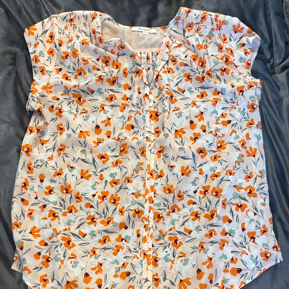 Vibrant Floral Women's Blouse - Orange and White
